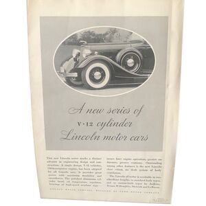 Vintage 1934 Lincoln New Series of V-12 Ad Advertisment